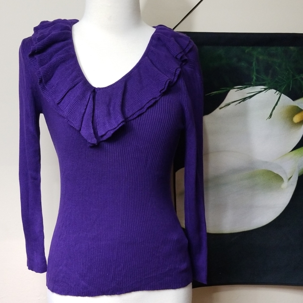 LRL Asymmetrical Ruffle Neck Sweater